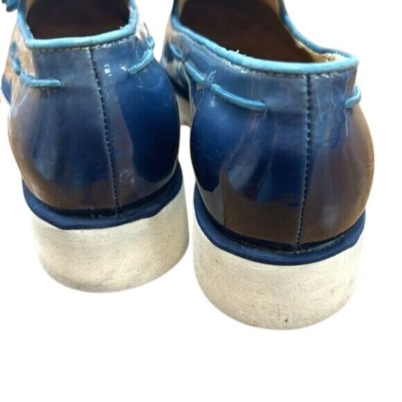 Luxurious Blue Patent Leather Slip-On Loafers With Tassels & Ridged Soles - Wome - Picture 2 of 8